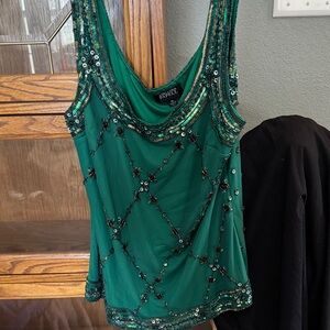Adrianna Papell Green Sequin Embellished Tank Top